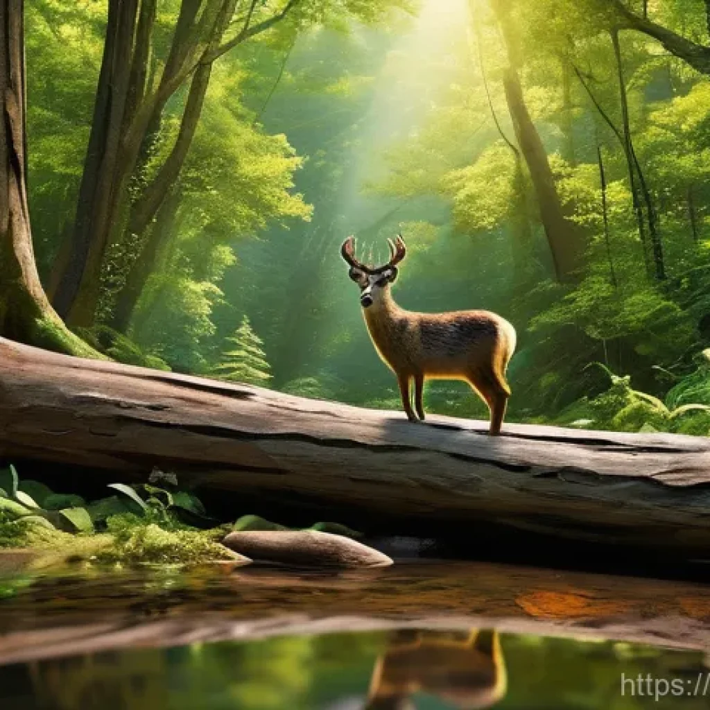생태계 구조 - **Prompt:** A lush and vibrant forest ecosystem teeming with life. Sunlight streams through a dense ...